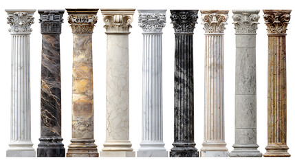 Ornate classical architectural columns featuring diverse marble and stone textures image