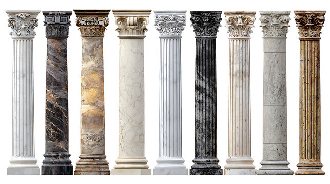 Ornate classical architectural columns featuring diverse marble and stone textures image