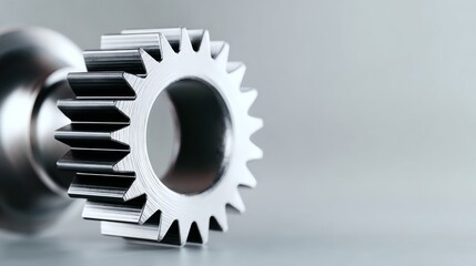 Close-up of a metallic gear showcasing intricate teeth and polished surface, highlighting precision engineering and craftsmanship in mechanical design, ideal for industrial and manufacturing themes