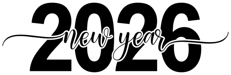 2026 Brush Script New Year Greeting – Black Vector Lettering