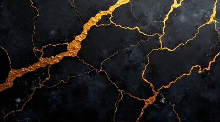 Stunning black and gold kintsugi pattern creates elegant texture for backgrounds, adding a touch of luxury and Japanese art to your next project with a modern aesthetic