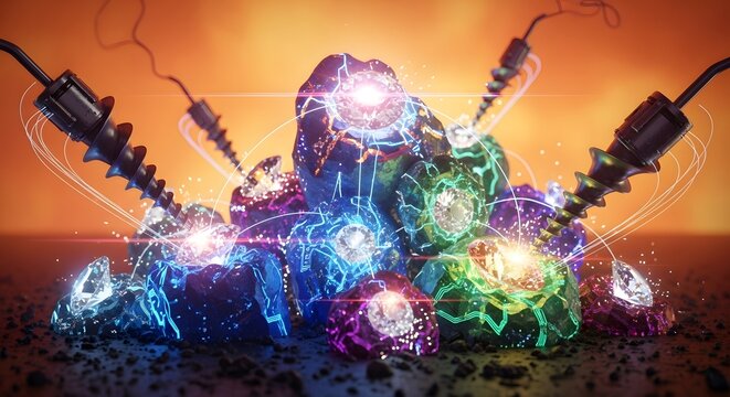 futuristic crypto mining farm with glowing asic rigs in dramatic orange environment