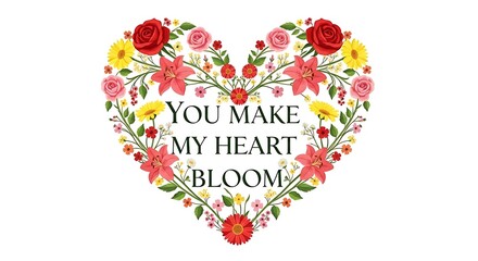 Floral Heart with Text - You Make My Heart Bloom, Romantic Design.