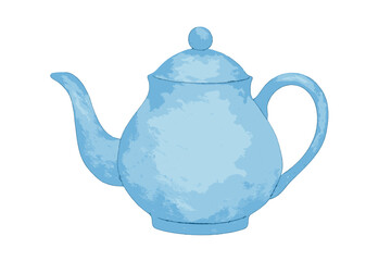 Traditional blue ceramic teapot with lid and handle isolated on white background
