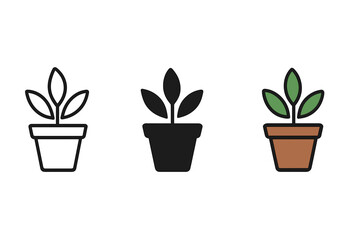 Minimalist small potted plant symbol graphic set for web and mobile user interface design