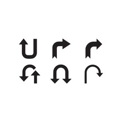 U turn arrow icon set silhouette vector flat illustration design on white background