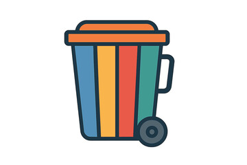 Colorful striped wheeled trash can for waste management and recycling