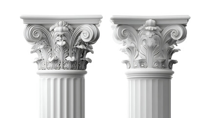 Ornate white classical columns with acanthus leaf capitals architecture