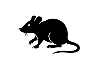 Minimalist black silhouette icon of a small rodent, like a rat or mouse, shown in profile view