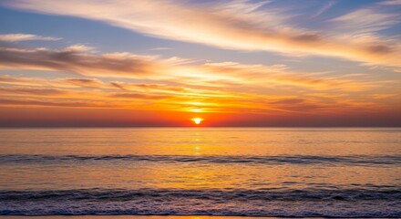 Golden Hour Ocean Sunset - A stunning sunset over the ocean, with vibrant colors reflecting on the water. Peaceful and serene