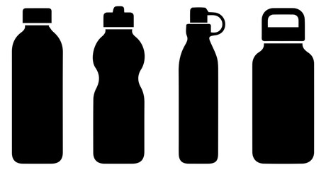 Water Bottle Silhouette Icon Set