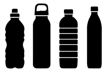 Water Bottle Silhouette Icon Set