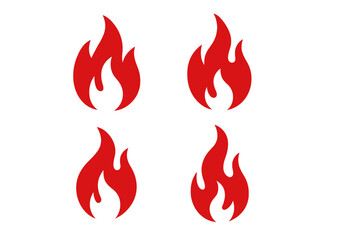 Set of four simple red flame icons used as symbols for heat, danger, or energy
