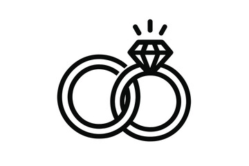 Interlocking wedding rings with a large sparkling diamond engagement gem