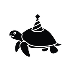 Turtle wearing party hat illustration cute animal celebration fun isolated on white background
