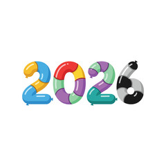 Colorful 2026 balloons new year celebration party decoration festive numeral isolated on white background