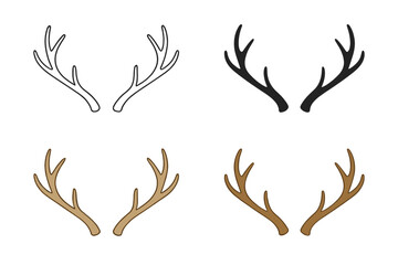 Collection of four different stylized deer and reindeer antlers isolated on white background © icon_art