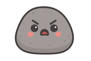 Fototapeta premium Grumpy gray pebble mascot with an angry face and pink cheeks in kawaii style