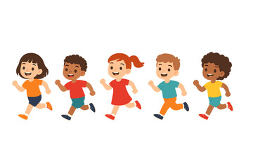 Diverse group of happy children running and smiling while playing a fun game