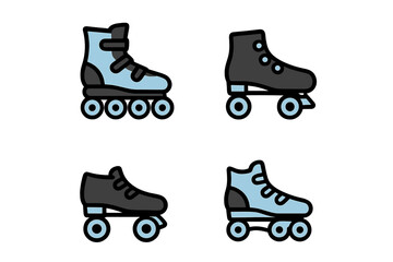 Quad roller skates and inline rollerblades symbols for sports and recreation