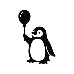 Cute penguin holding black balloon cartoon animal character isolated on white background
