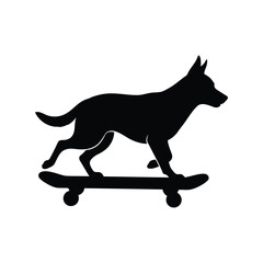 Black dog silhouette riding skateboard active pet urban sport fun animal isolated on white background