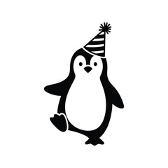 Cute penguin wearing party hat celebration birthday festive isolated on white background