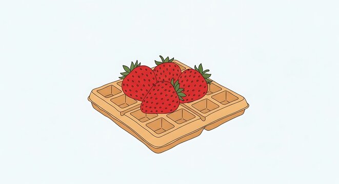Waffle with Strawberries Illustration - Delicious Dessert Art.
