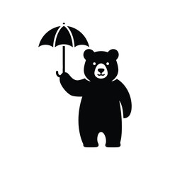 Black bear holding umbrella vector illustration cute animal protection weather icon isolated on white background