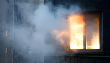 Smoke billows out of a window, possibly indicating a fire or emergency situation