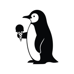 Cute penguin holding ice cream cone cartoon animal illustration isolated on white background