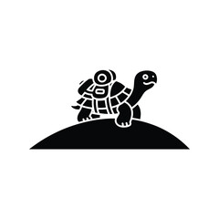 Obraz premium Turtle backpacker silhouette adventure travel icon slow journey symbol hiking gear isolated on white background