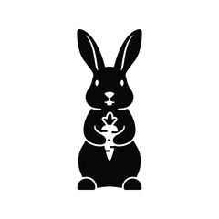 Black rabbit holding carrot silhouette cute bunny illustration easter icon isolated on white background
