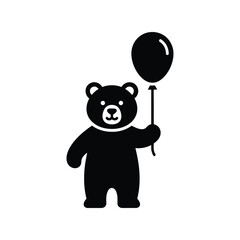Black bear holding balloon vector illustration cute animal graphic party celebration element isolated on white background