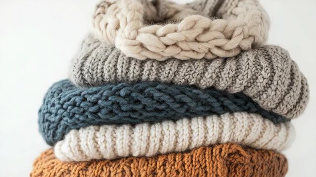 Video A stack of sweaters piled high