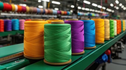 Colorful Spools of Thread in a Textile Manufacturing Facility