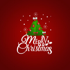 Christmas Greeting Card. Merry Christmas lettering with Christmas tree, vector illustration