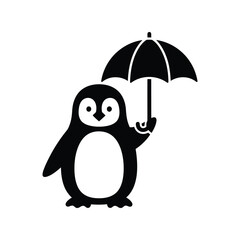 Cute penguin holding umbrella weather protection arctic animal cartoon illustration isolated on white background