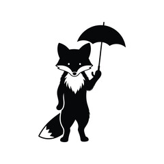 Cute fox holding umbrella illustration animal character weather protection whimsical art isolated on white background