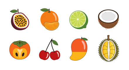 Assortment of vibrant cartoon fruit illustrations on a clean white backdrop