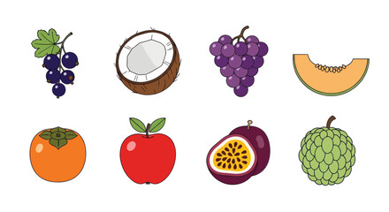 Assortment of vibrant cartoon fruit illustrations on a clean white background