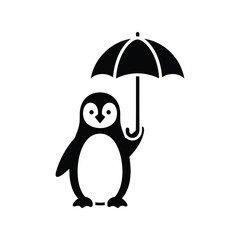 Cute penguin holding umbrella vector illustration adorable bird weather protection winter icon isolated on white background