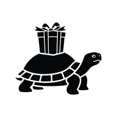 Turtle carrying gift box slow delivery concept surprise present animal illustration isolated on white background