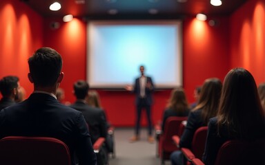 business training seminar education lecture staff meeting or workshop, abstract people group siting in auditorium learning listening to presentation. High quality