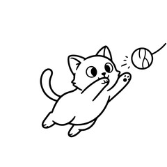 Fototapeta premium Playful Small Cat,Black and White Cartoon Coloring Page