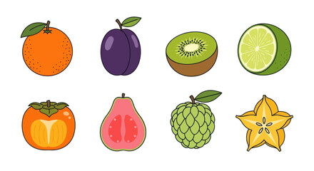 Assortment of vibrant fresh fruits isolated on white background for design