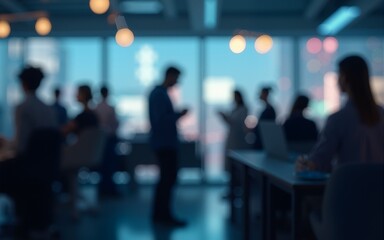 Blurred silhouettes of office employees at work. Generative ai. High quality