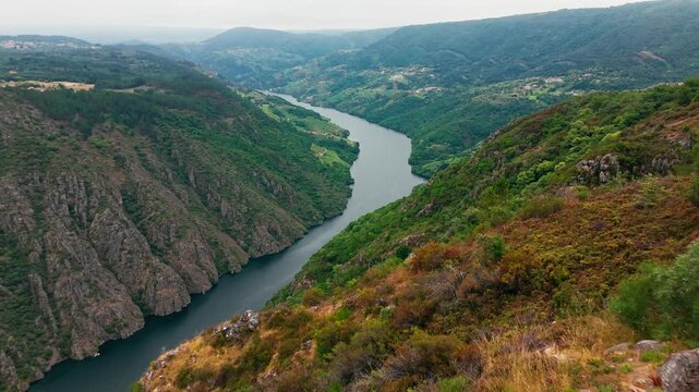 Aerial view of the stunning Sil Canyon in Parada de Sil, Galicia, Northern Spain