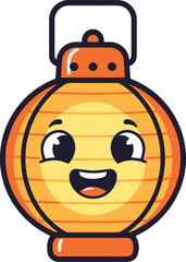 A cheerful, round orange Chinese paper lantern cartoon character with a wide, happy, open-mouthed smile, illustrated in a flat vector style.