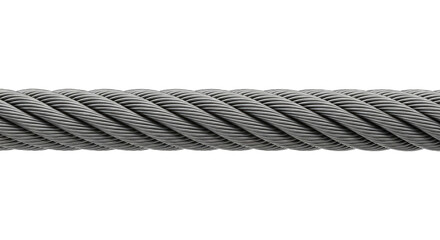 Heavy Duty Steel Cable With Twisted Wire Strands, Cut Out, Clipping Path, Isolated on a Transparent PNG Background.